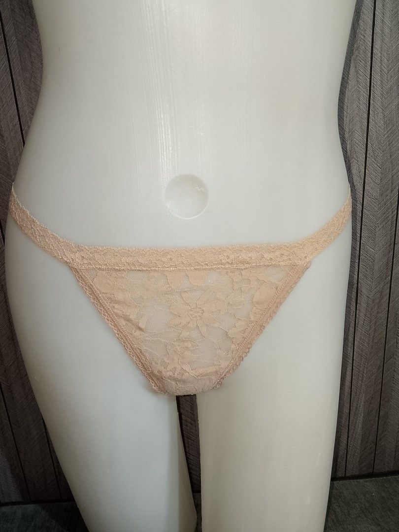 S/M VS Lace Thong Panties (Category: Undergarments & Loungewear) located in Manila. Submitted by truecrystal-1407 (Listing ID 1460790611, Image 1). Description: - Delicate nude lace thong panties - All-over floral lace pattern - Lace trim on waistband and leg openings - Minimal coverage design - Comfortable for everyday wear - Soft and stretchy material.