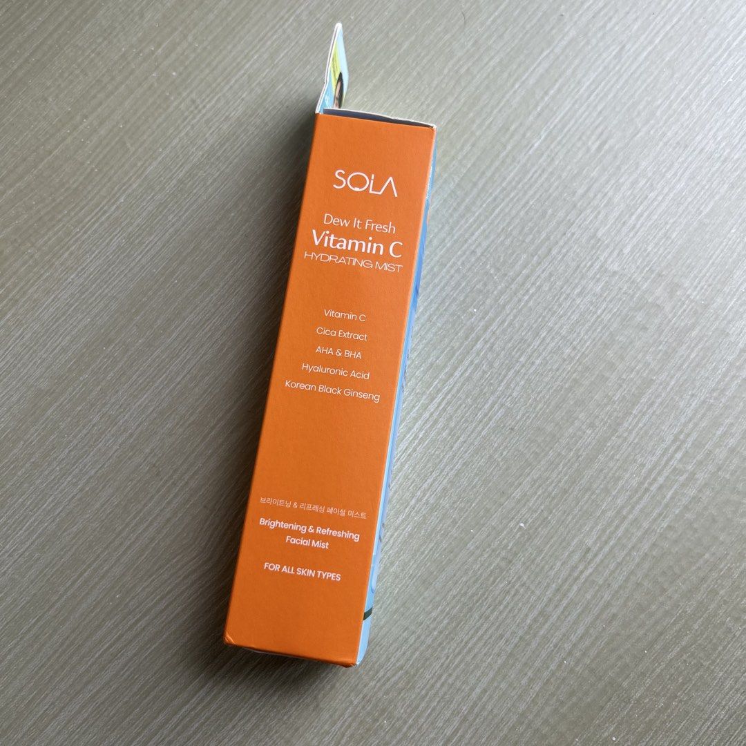 SOLA DEW IT FRESH VIT C MIST (Category: Face Care) located in Manila. Submitted by thechicacueva (Listing ID 1460762600, Image 2). Description: SOLA Dew It Fresh Vitamin C Hydrating Mist (brand new, unopened) brightens and refreshes your skin perfect for skin prep, midday glow booster, and on top of makeup suitable for all skin types rfs: accidentally bought 4 📍taft, manila city 💸 gcash / maribank 📦 lbc / j&t / lalamove (SDD).