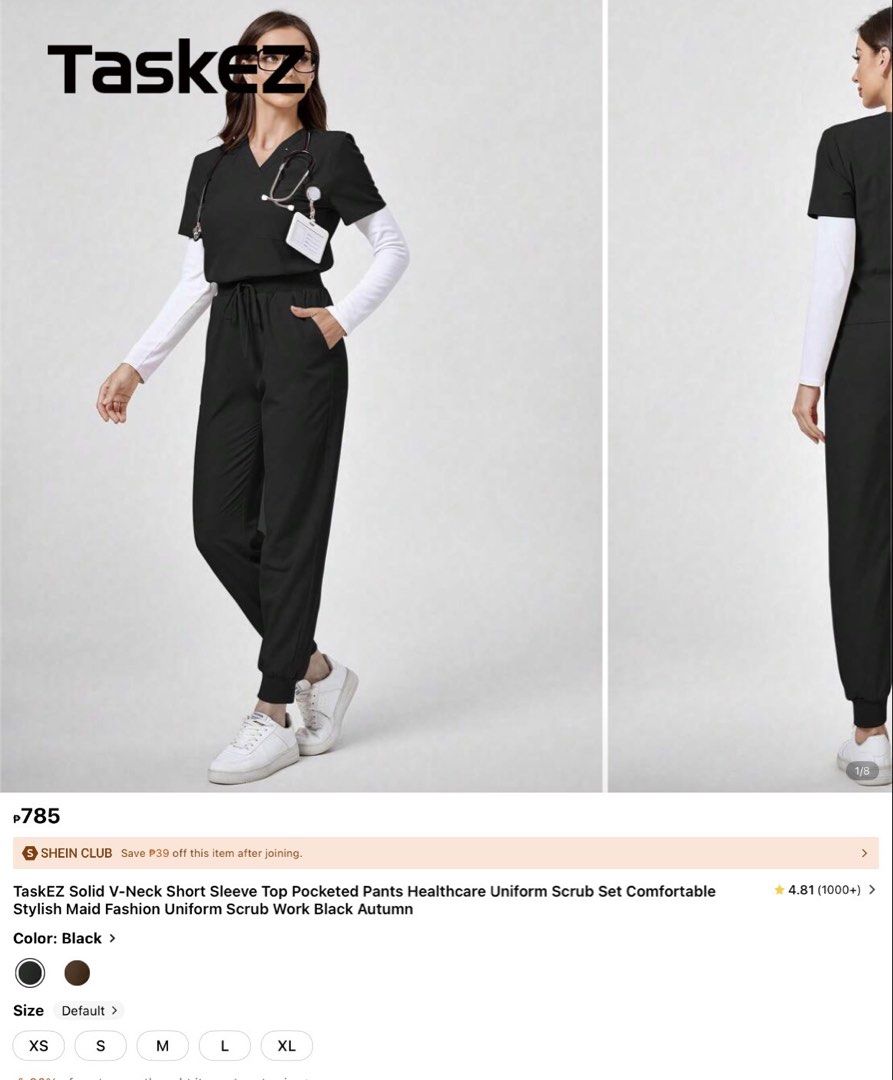 Solid V-Neck Scrub Set Black - SHEIN (Category: Sets or Coordinates) located in Las Pinas. Submitted by kjxx00 (Listing ID 1460807274, Image 2). Description: - Black TaskEZ scrub set - V-neck top with short sleeves - Comfortable drawstring pants - Lightweight and stylish fabric - Ideal for healthcare professionals brand new just fitted. rfs : will buy another size.