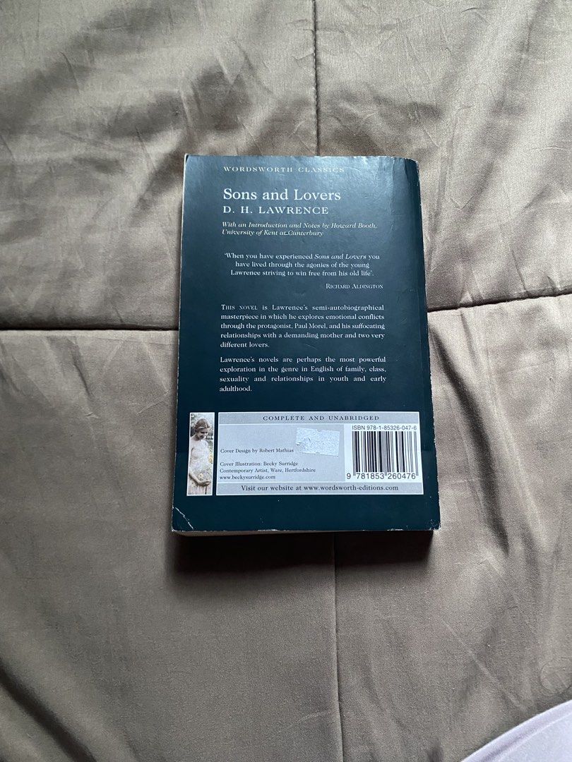 Sons and Lovers by D. H. Lawrence Wordsworth Classics (Category: Storybooks) located in Caloocan City. Submitted by lienzonius (Listing ID 1460736765, Image 3). Description: - Title: Sons and Lovers - Author: D. H. Lawrence - Edition: Wordsworth Classics - Type: Semi-autobiographical novel - Content: Explores relationships and family dynamics - Condition: Complete and unabridged - Ideal for: Literature fans.