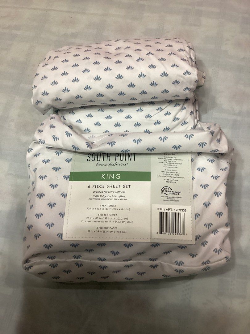 South Point King (Category: Bedding & Towels) located in Davao. Submitted by ferdipt (Listing ID 1460792334, Image 2). Description: 6 Piece Sheet Set These South Point Home Fashions Microfiber Sheets are brushed for softness, while allowing for fewer wrinkles and greater durability. Using only the strongest yarn fibers, our luxury microfiber allows for a velvety, airy feeling. Choose from an assortment of easyto decorate colors and fashionable pr