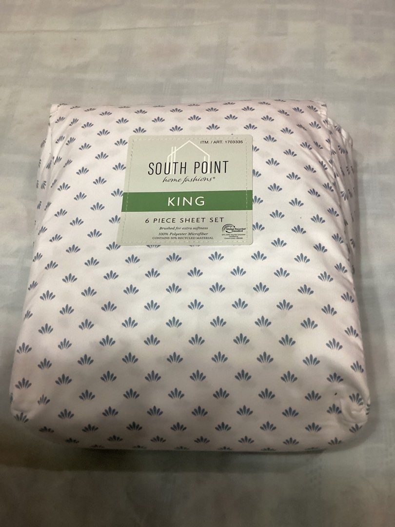 South Point King (Category: Bedding & Towels) located in Davao. Submitted by ferdipt (Listing ID 1460792334, Image 1). Description: 6 Piece Sheet Set These South Point Home Fashions Microfiber Sheets are brushed for softness, while allowing for fewer wrinkles and greater durability. Using only the strongest yarn fibers, our luxury microfiber allows for a velvety, airy feeling. Choose from an assortment of easyto decorate colors and fashionable pr