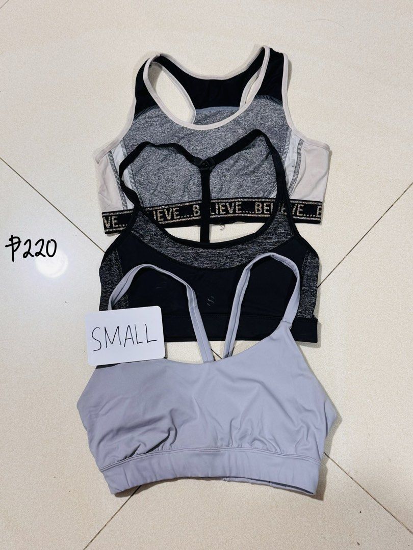 Sports Bras (Category: Activewear) located in San Pedro. Submitted by cheskaabordo (Listing ID 1460857114, Image 2). Description: Prices are indicated in each photos. Please manage expectations as they are preloved. Sizes based on tags.