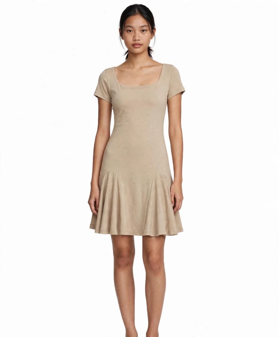 Square Neck Short Sleeve Flared Dress#45 (Category: Dresses) located in Caloocan City. Submitted by outfitloop (Listing ID 1460863418, Image 1). Description: - Simple tan dress - Square neckline - Short sleeves - Comfortable and versatile IMPORTANT: • 1st photo is an AI styling/model preview for reference on how the item may look when worn. • Please refer to the actual photos for the item’s true appearance and condition. • Color may slightly vary