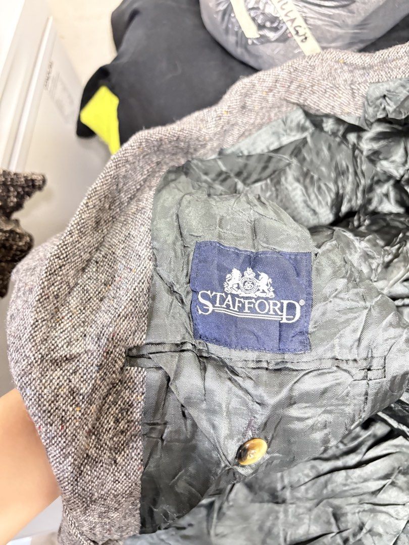 Stafford Grey Tweed Blazer Jacket (Category: Coats, Jackets and Outerwear) located in General Trias. Submitted by crissy9053136 (Listing ID 1460865787, Image 2). Description: - Stafford Grey Tweed Blazer - Classic Fit - Two-button closure - Front pockets - Dark grey lining - Cuffed sleeves - Ideal for layering.