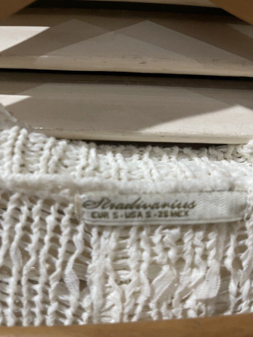 Stradivarius crohet knit cardigan small (Category: Coats, Jackets and Outerwear) located in Quezon City. Submitted by shopnkeep (Listing ID 1460885571, Image 2). Description: Stradivarius Size small Color cream Mop: bpi gcash Shipping: c/o buyer Loc qc.