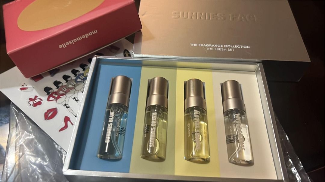 Sunnies Perfumes (Category: Fragrance & Deodorants) located in Pasay City. Submitted by julliadlion.1 (Listing ID 1460737555, Image 1). Description: Sunnies Face Eau de Parfum & Hair & Body Mist - Fresh Set: 4 travel-sized fragrances 3ml (Blue, Green, Yellow, Cream) P550 Also available full size Perfume and Mist - Message for available scents .