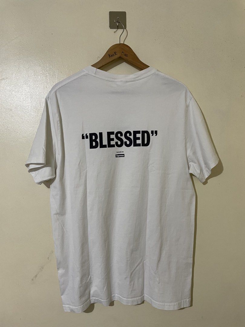 Supreme “Blessed” Tee (Category: Activewear) located in Malasiqui. Submitted by opulent_finds (Listing ID 1460919392, Image 2). Description: Size XL Dimes - 23 x 29 .