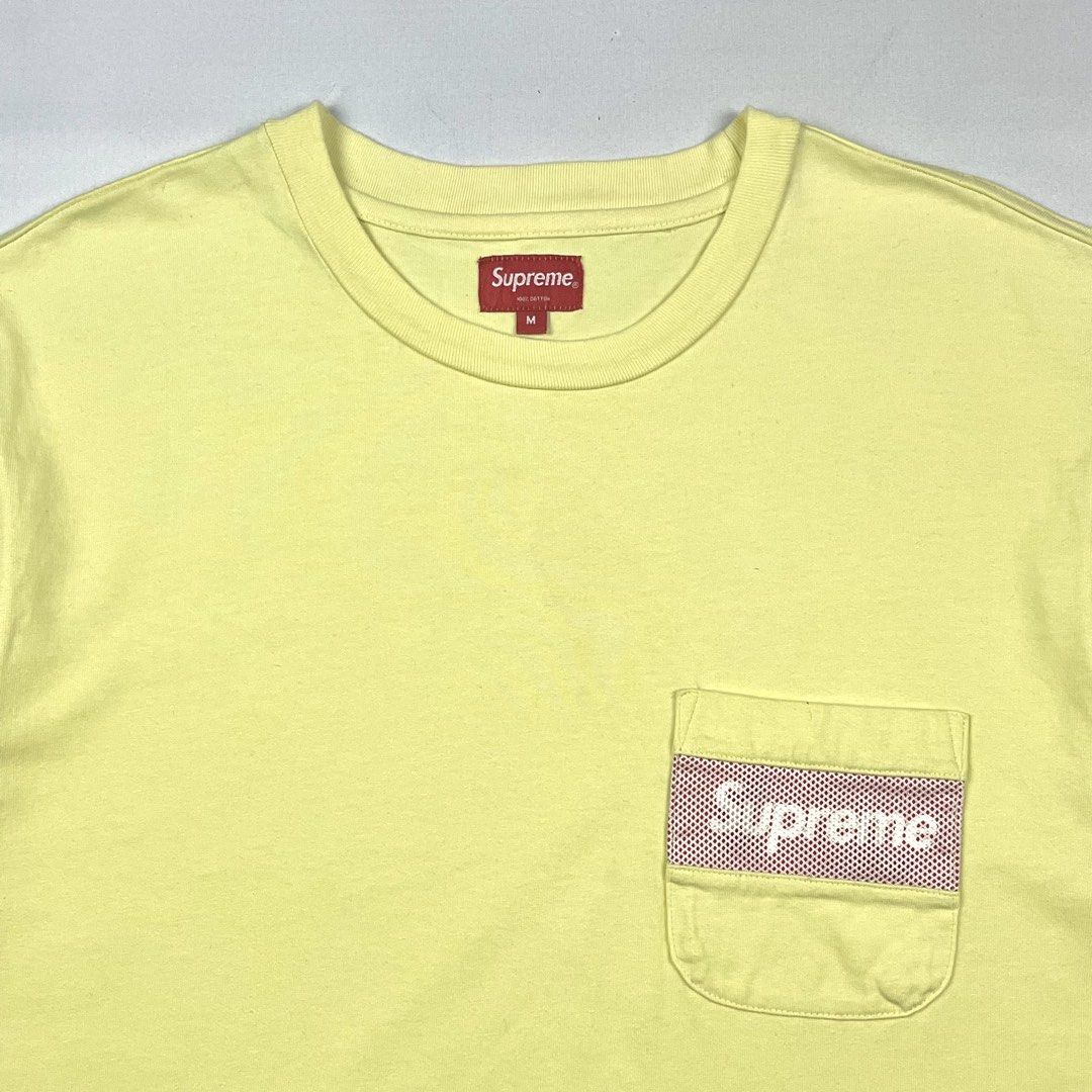 Supreme Mesh Pocket Tee (Category: Tshirts & Polo Shirts ) located in Puerto Princesa. Submitted by paradise5300 (Listing ID 1460850237, Image 3). Description: Supreme Mesh Pocket Tee Tagged Size: Medium Dimensions inches length: 28.5 inches width: 22 Condition: Very good Color rate: 9.5 Flaws: Tiny stain on neckline (not sure if removable) 1,799 shipping fee is not yet included. .