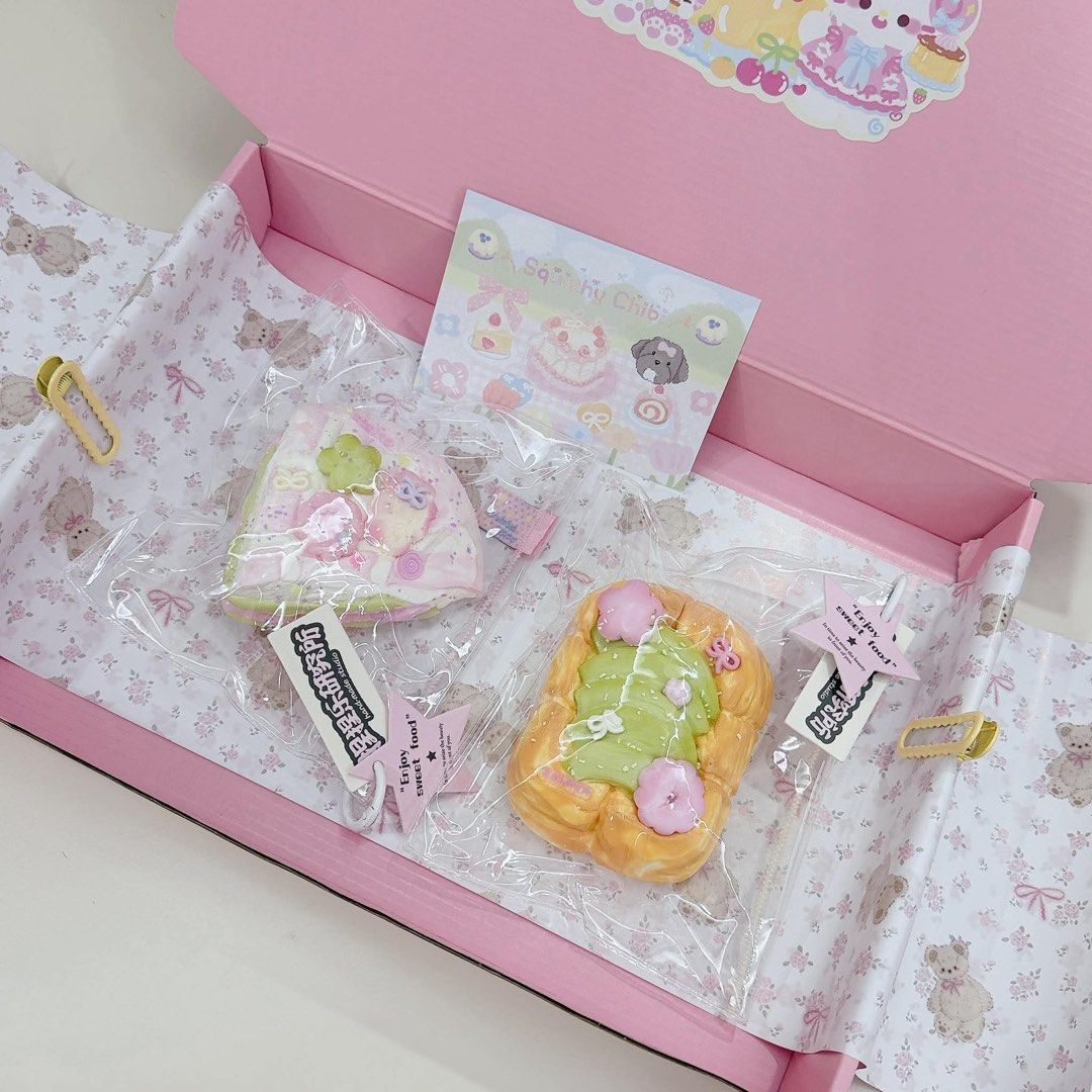 Taba Squishy (Category: Designer & Blind Box Toys) located in Mabalacat. Submitted by ayenpalo (Listing ID 1460789657, Image 2). Description: Texture: Soft, fluffy, and creamy with that whipped-cream feel ˚ ༘ ೀ⋆｡˚ - Crumble Room Sakura Matcha Triangle Cake — ₱1,000 - Crumble Room Sakura Matcha Toast — ₱1,000 - Tian Mao Kitty Swiss Roll — ₱900 .