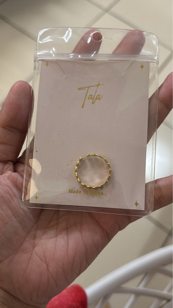 Tala Gold Ring - Made To Shine (Category: Rings) located in Pasig City. Submitted by bookishnook (Listing ID 1460777980, Image 1). Description: - Cute gold ring from Tala - Unique braided design - Adds sparkle to everyday looks - Comes in original packaging - Great as a gift or for yourself.