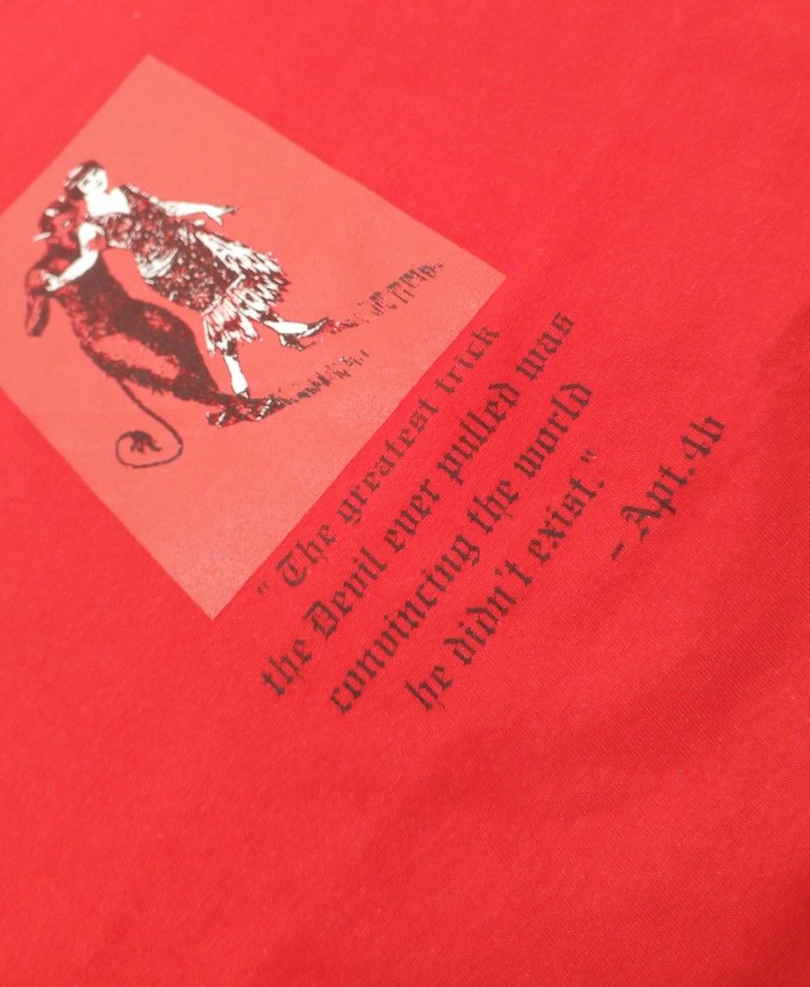 The greatest trick by the Devil (Category: Tshirts & Polo Shirts ) located in Dagupan City. Submitted by old_soul_finds.ph (Listing ID 1460872648, Image 3). Description: Dimensions : L27 x W20.5 Color Rate : 9.5 / 10 Issues : ❌ Excellent condition Mine for only ₱400 📍Loc : Pangasinan MOP : Gcash MOD : J&T express / Ava pasabay if around Pangasinan.