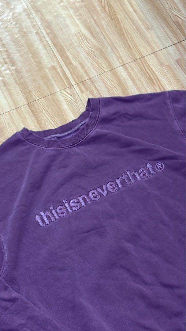 thisisneverthat® Purple Embroidered Logo Sweatshirt Size L (Category: Coats, Jackets and Outerwear) located in Makati City. Submitted by lbrn.jms (Listing ID 1460742846, Image 2). Description: - Brand: thisisneverthat® 25 w 29 L - Color: Purple - Style: Crewneck sweatshirt - Features: Embroidered logo on chest, ribbed cuffs and hem - Size: Tagged L - Authentic .