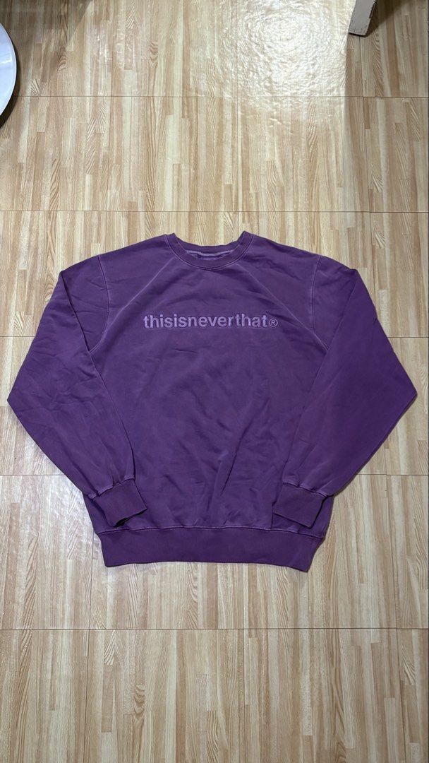 thisisneverthat® Purple Embroidered Logo Sweatshirt Size L (Category: Coats, Jackets and Outerwear) located in Makati City. Submitted by lbrn.jms (Listing ID 1460742846, Image 1). Description: - Brand: thisisneverthat® 25 w 29 L - Color: Purple - Style: Crewneck sweatshirt - Features: Embroidered logo on chest, ribbed cuffs and hem - Size: Tagged L - Authentic .