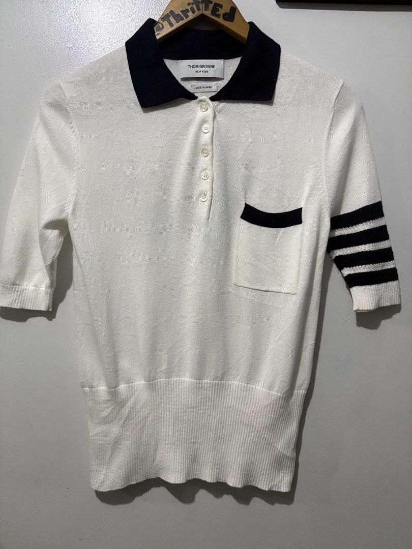 Thom Browne Hector Intarsia Knitted Polo (Category: Shirts) located in Makati City. Submitted by ThriftedGoods (Listing ID 1460857742, Image 2). Description: Feel free to ask for more detailed photos In excellent condition No issues Length-25 Width-18.