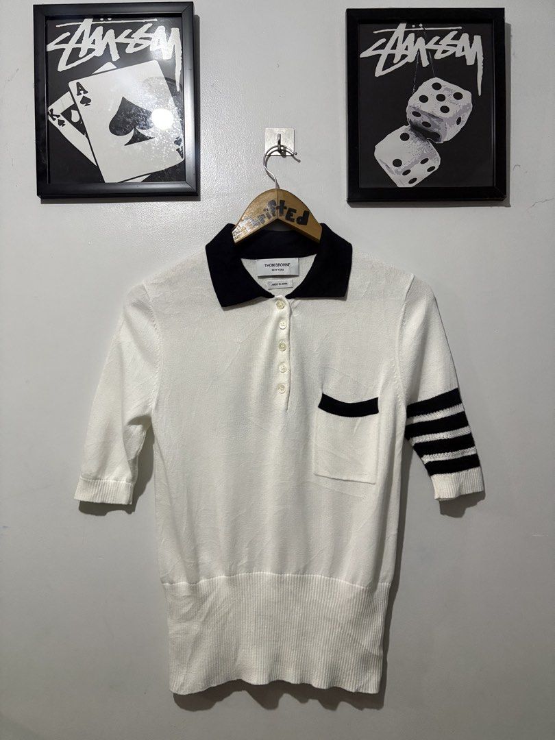 Thom Browne Hector Intarsia Knitted Polo (Category: Shirts) located in Makati City. Submitted by ThriftedGoods (Listing ID 1460857742, Image 1). Description: Feel free to ask for more detailed photos In excellent condition No issues Length-25 Width-18.