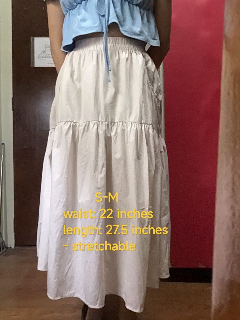 White Maxi Skirt: S-M (free sf) (Category: Skirts) located in Baguio. Submitted by kayeciruja88630 (Listing ID 1460734150, Image 1). Description: FREE SHIPPING!! - Chic tiered long skirt - Comfortable elastic waistband with adjustable drawstring - Convenient side pockets - Waist: 22 inches (stretchable) - Length: 27.5 inches - Ideal for everyday casual wear Meetup: Baguio MOD: J&T MOP: Gcash.