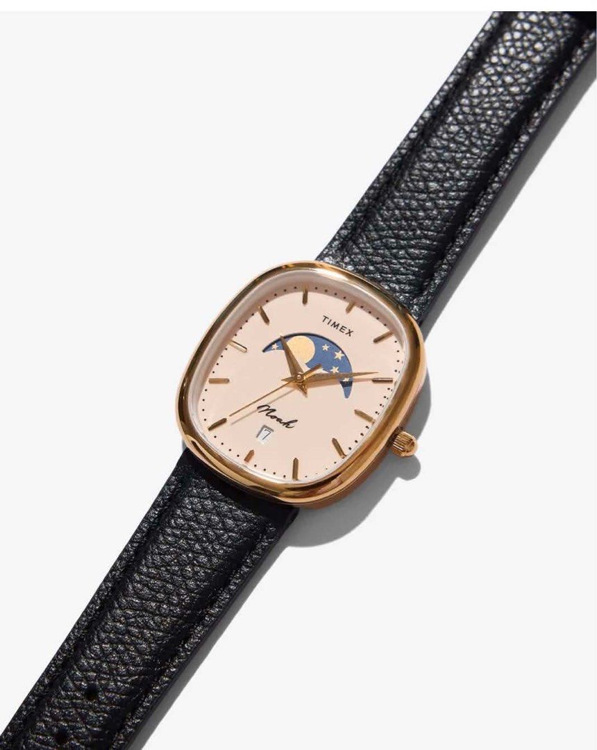 Timex x Noah Oval Moon Phase Watch Black/Gold (Category: Men's Watches) located in Cavite. Submitted by nathanluis (Listing ID 1460733900, Image 2). Description: ‼️‼️NEGOTIABLE ‼️‼️ Made exclusively for Noah by Timex Quartz movement Gold-plated stainless steel case and buckle for Black / Gold, stainless steel case for Brown / Silver Mineral glass lens Pebbled leather strap Moon phase feature and date window 30m water resistant 31 x 35 mm case 18m