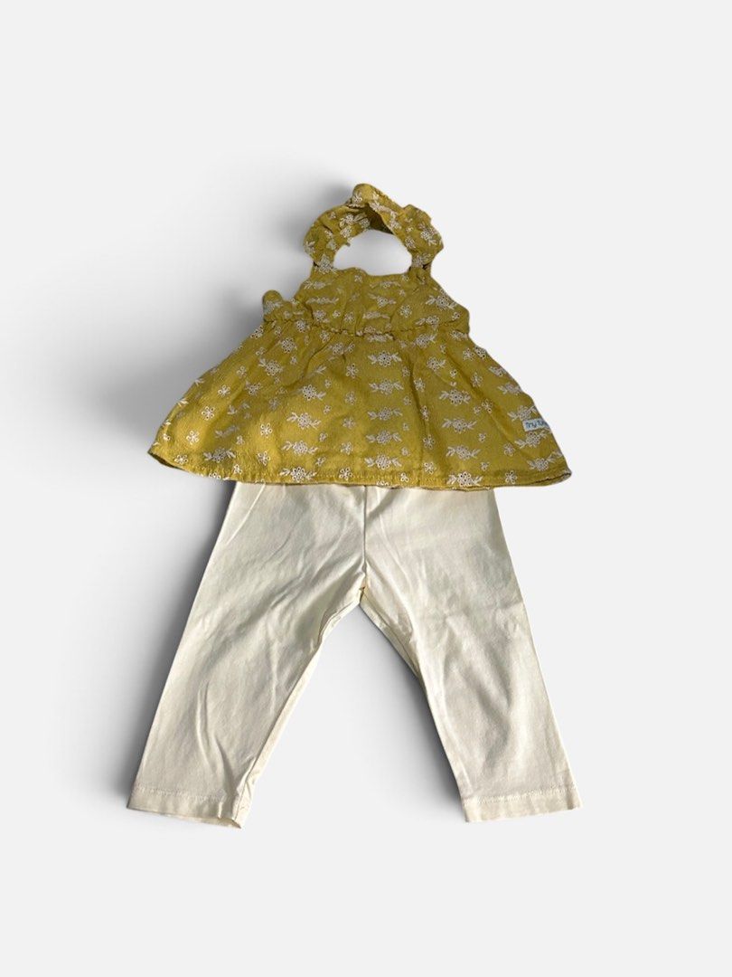 Tiny Tummies Yellow Floral Top and Leggings Set (Category: Babies & Kids Fashion) located in San Juan City. Submitted by deeescloset (Listing ID 1460788314, Image 1). Description: Tiny Tummies Set - bought in Robinson’s Dept Store - 12-18mos on tag.