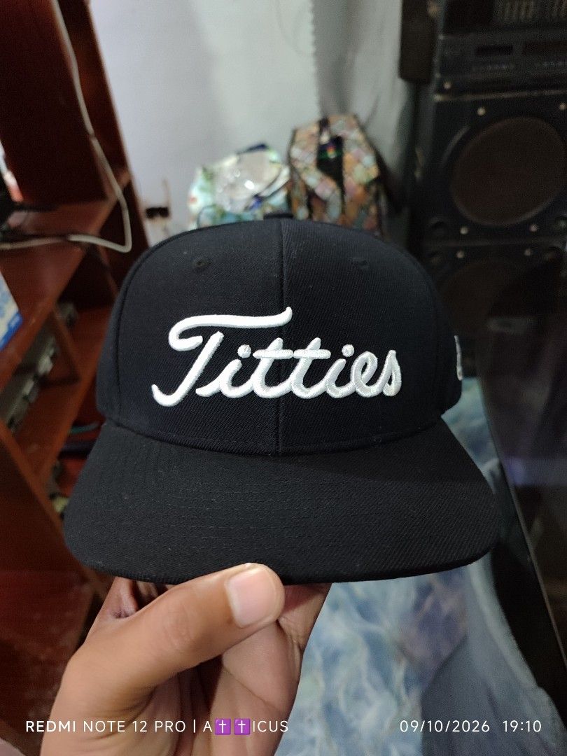 Titties Golfer Cap (Category: Caps & Hats) located in Mangaldan. Submitted by lostthread (Listing ID 1460877631, Image 1). Description: Humorous parody cap from titliest to titties.. -750 *Acrylic Wool *Midfit Structure *Excellent color rate.. Snapback Cap DM for morw info.