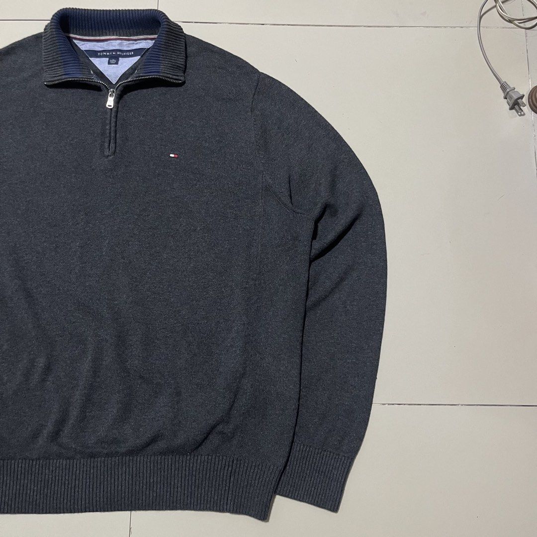 TOMMY HILFIGER QUARTER ZIP EMBROID LOGO SWEATER (Category: Coats, Jackets and Outerwear) located in Manila. Submitted by balanse (Listing ID 1460799707, Image 3). Description: SIZE: XL ON TAG DIMES: 25W X 30L AS NEW CONDITION CONDITION. 9.9 HONEST COLOR RATE. NONE ANY ISSUE:.