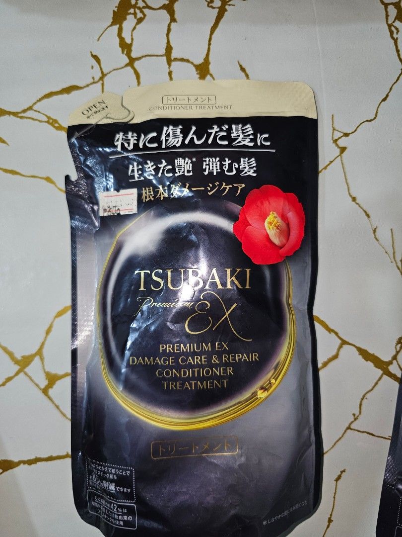 TSUBAKI Premium EX Damage Care Shampoo & Conditioner Set (Category: Hair) located in Manila. Submitted by tokyo_thv (Listing ID 1460893518, Image 2). Description: - Tsubaki Premium Ex Damage Care Shampoo & Conditioner Set - Ideal for repairing damaged hair - Convenient pouch sizes, perfect for travel or trial - Selling as a set - Original price tag shows P600.