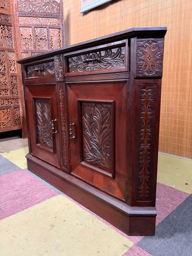 Tv Rack/console Cabinet (Category: TV Consoles) located in Meycauayan. Submitted by marygracecasimiro (Listing ID 1460761862, Image 3). Description: 😍ELEGANTLY BEAUTIFUL!!! Antique French Oak Corner Console Cabinet SOLID WOOD!!! HAND-CARVED DESIGN!!! PWEDENG TV RACK!!! Price : 7500 ✅ 43L x 24W x 30H inches In VERY good condition 💚.
