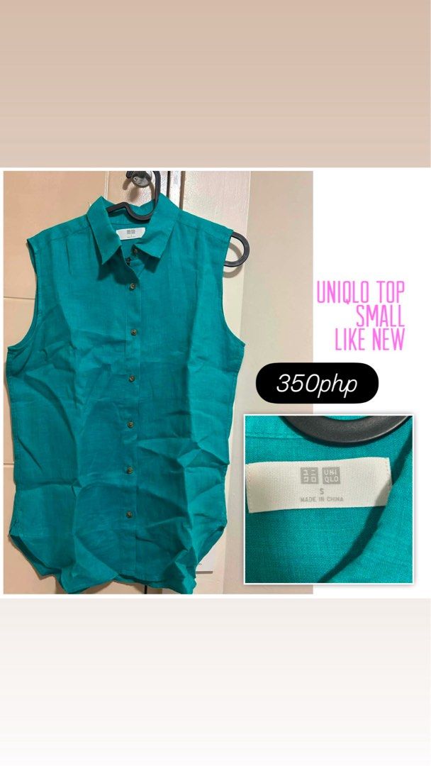 Uniqlo Sleeveless Collared Top - Teal (Category: Sleeveless) located in Las Pinas. Submitted by blessedpaoline04 (Listing ID 1460865389, Image 1). Description: - Brand: Uniqlo - Color: Teal - Style: Sleeveless collared top - Features: Button-up front, classic collar - Origin: Made in China - Occasion: Perfect for casual wear or smart-casual outfits - Versatility: Great for layering or wearing on its own.