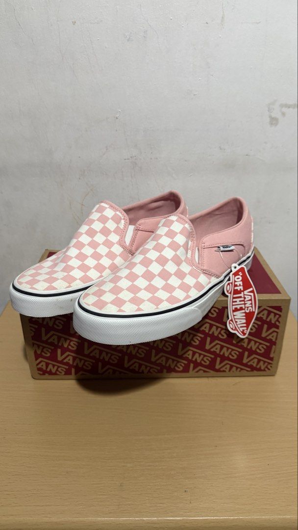 Vans Classic Checkerboard Slip On (Pink) (Category: Sneakers) located in Binan City. Submitted by allyson__ (Listing ID 1460877140, Image 1). Description: - Classic pink and white checkerboard Vans slip-on shoes. - Comes with original box and tags. - Features an easy slip-on design for convenience. - Ideal for everyday casual outings and styling..