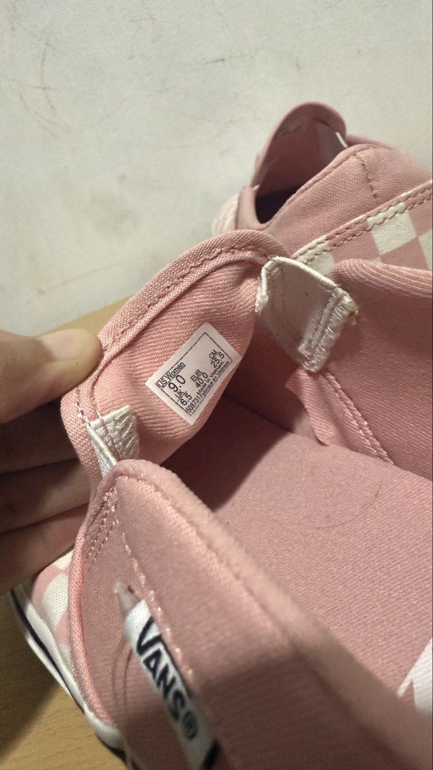 Vans Classic Checkerboard Slip On (Pink) (Category: Sneakers) located in Binan City. Submitted by allyson__ (Listing ID 1460877140, Image 2). Description: - Classic pink and white checkerboard Vans slip-on shoes. - Comes with original box and tags. - Features an easy slip-on design for convenience. - Ideal for everyday casual outings and styling..