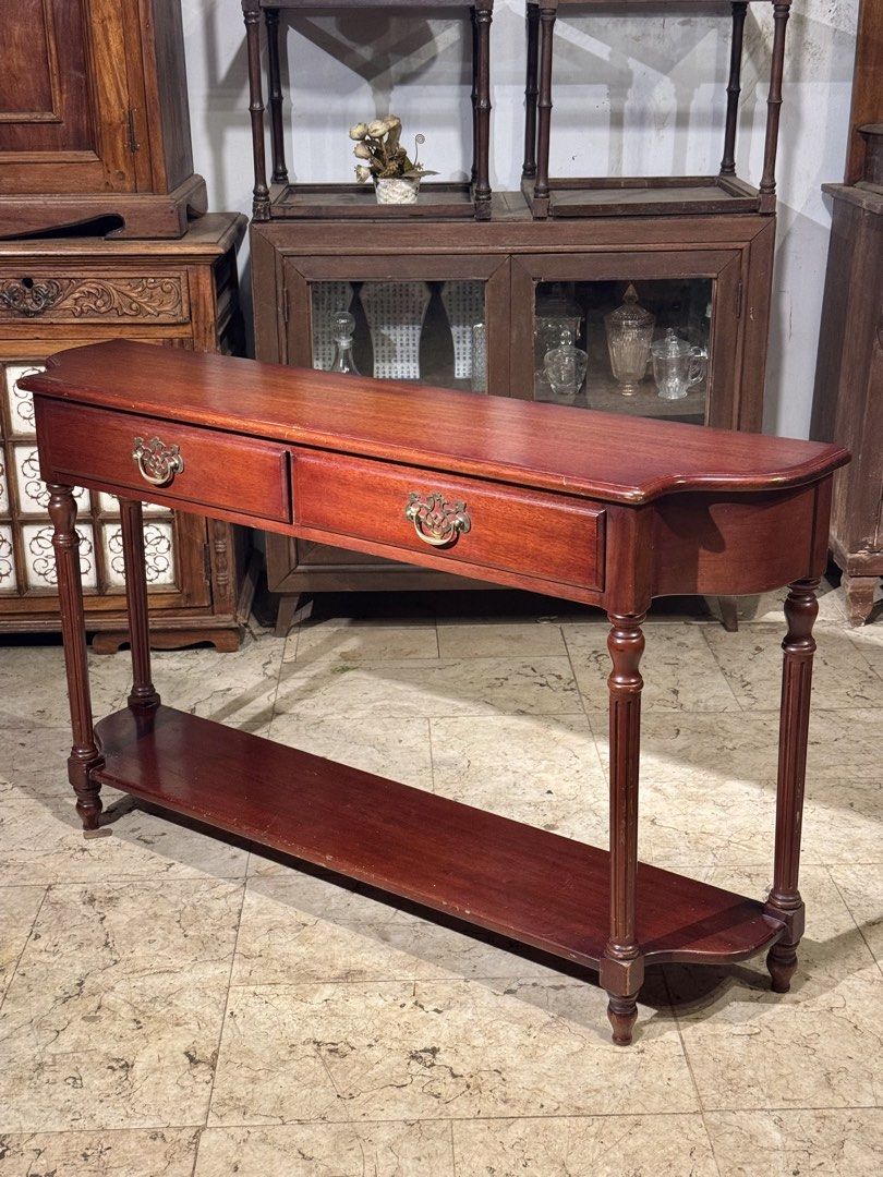 Vintage 2 Drawer Long Console Table (Category: Tables & Sets) located in Manila. Submitted by sinaunang_gamit (Listing ID 1460735051, Image 2). Description: Vintage 2 Drawer Long Console Table Length: 52 inches Height: 30 inches Width: 12 inches ₱12k.