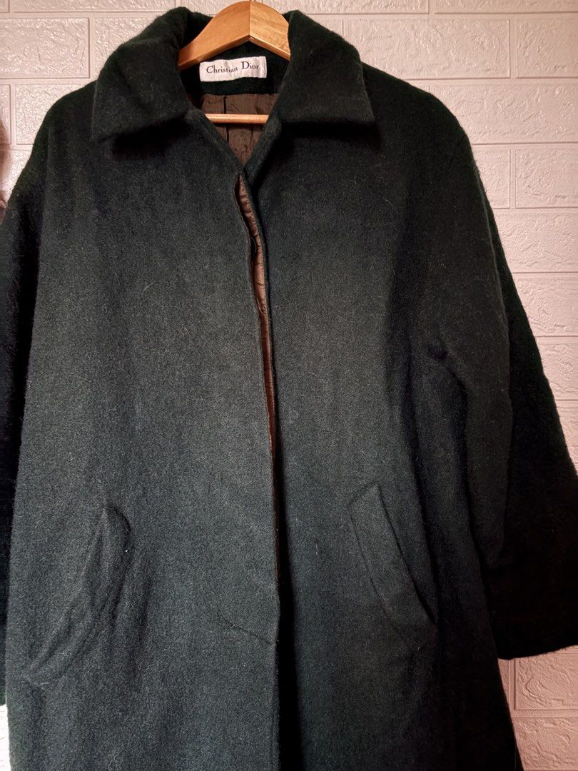 Christian Dior Forest Green Coat (Category: Coats, Jackets and Outerwear) located in Batangas. Submitted by purple_and_orange (Listing ID 1460780362, Image 2). Description: - Classic Christian Dior long coat - Deep green color - Wool blend material - Fully lined with satin-like fabric - Two front pockets - Button closure - Size 12 - A timeless addition to any wardrobe.