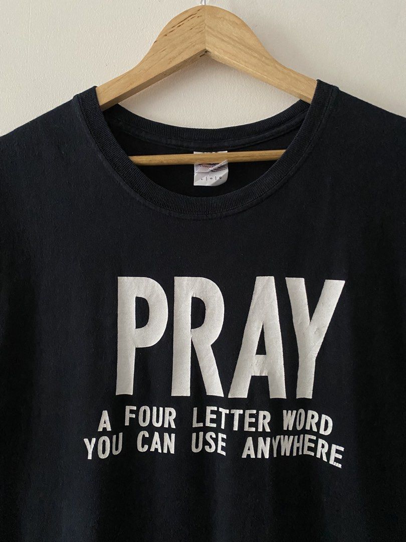 Vintage Y2K "Pray" Statement Tee (Category: Tshirts & Polo Shirts ) located in Quezon City. Submitted by rlphvncntbs (Listing ID 1460756613, Image 2). Description: Vintage Y2K "Pray" Statement Tee Size: Large Measurements: 22" x 29.5" Excellent Condition Gildan Tag ₱2,000 + SF (Negotiable).