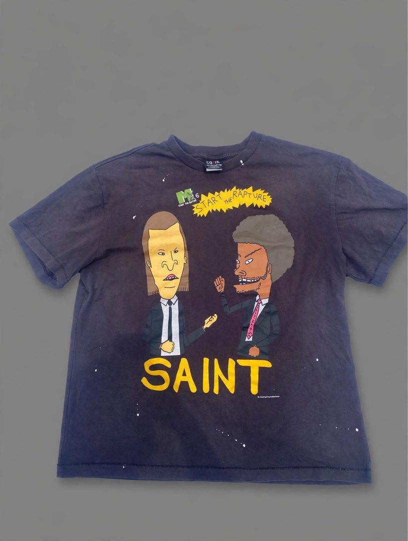 Vntg SAINT (START THE RAPTURE) (Category: Tshirts & Polo Shirts ) located in Manila. Submitted by luxefinds3.0 (Listing ID 1460738420, Image 1). Description: Vntg Saint T-shirt💎 Color: Washed Black Condition: Good vintage condition - natural fade, paint splatters as design, pinhole shown in detail shot adds character Stitch: Single stitch all over (sleeves & bottom) Dimes:24x28 Issue: Small pinhole as pictured Made in japan 🇯🇵 Perfect for arch