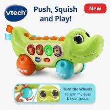 Vtech Baby Squishy Spikes Alligator (Category: Infant Playtime) located in Makati City. Submitted by travelfinds34611 (Listing ID 1460836262, Image 1). Description: Vtech Baby Squishy Spikes Alligator - Push, squish, and play! - Turn wheels to spin eyes - Encourages exploration of sounds and movement GREAT CONDITION..