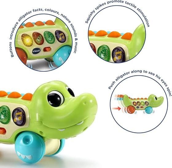 Vtech Baby Squishy Spikes Alligator (Category: Infant Playtime) located in Makati City. Submitted by travelfinds34611 (Listing ID 1460836262, Image 3). Description: Vtech Baby Squishy Spikes Alligator - Push, squish, and play! - Turn wheels to spin eyes - Encourages exploration of sounds and movement GREAT CONDITION..