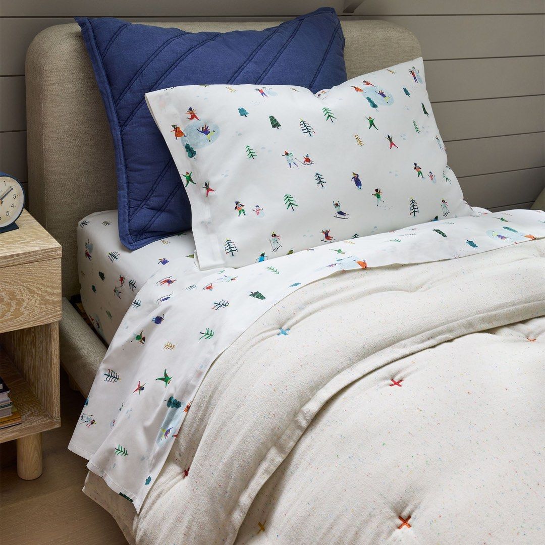 West Elm Snow Day Twin BedSheet (Category: Bedding & Towels) located in Calamba. Submitted by excelsheets (Listing ID 1460815751, Image 2). Description: Brand new Twin bedsheet only 39x75x11 inches 100% cotton Tag removed Fully garterized The fun, wintry illustrations bring festive cheer to your little one’s bed. Made from soft, breathable cotton. Crafted in a Fair Trade Certified™ factory. These are mall pull outs and surplus. It’s brand new and