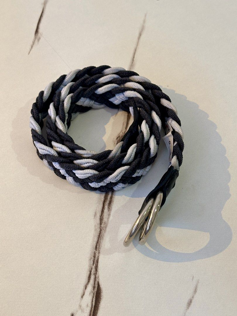 White and blue men's braided belt (Category: Belts) located in Manila. Submitted by chris9837 (Listing ID 1460795819, Image 2). Description: White and blue braided men's belt in good condition. Size: EUR 85/US 34 (100cm long in total). Location: Parañaque..