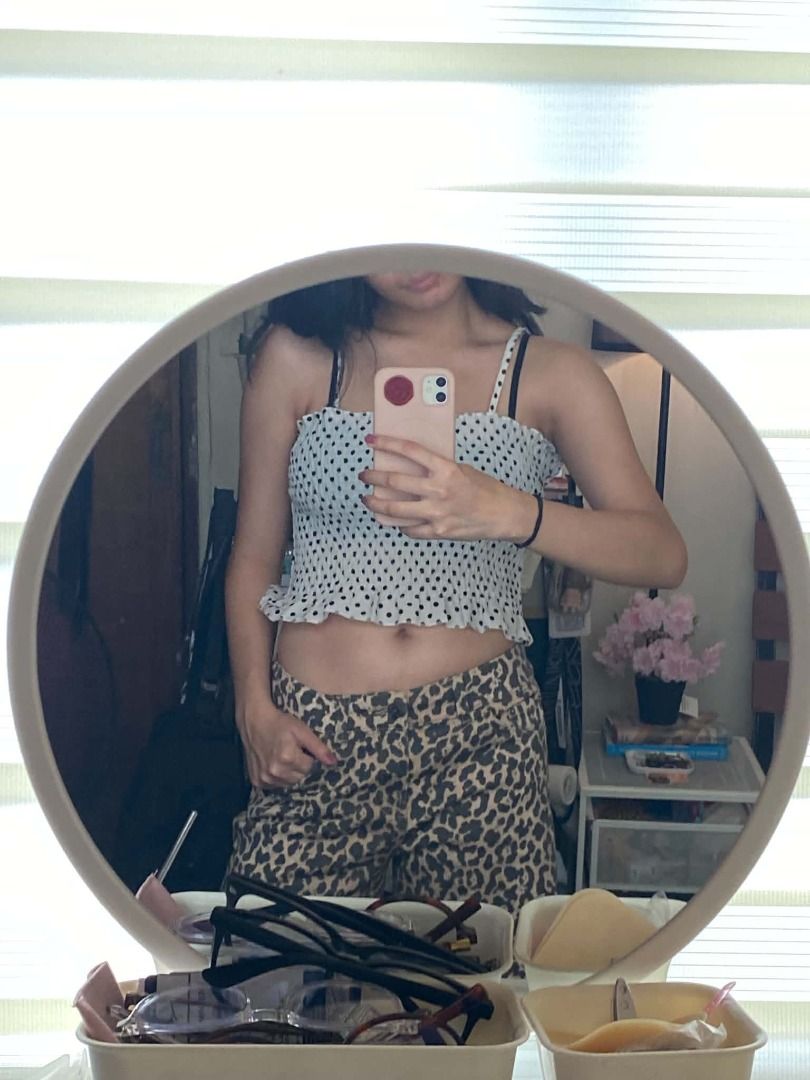 white polka smocked tank top (Category: Sleeveless) located in Caloocan City. Submitted by v6nnies (Listing ID 1460812966, Image 2). Description: white polka smocked tank top size s-m bought from a pop up for 350 then i got it altered to small .