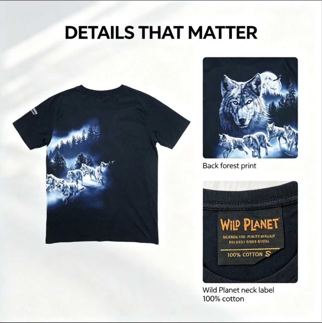 Wild planet-Wolf Graphic Design (Category: Tshirts & Polo Shirts ) located in Sibalom. Submitted by jm.thrift07 (Listing ID 1460918985, Image 2). Description: EXCELLENT CONDITION 💯 SIZE:SMALL -MEDIUM ISSUE:LOOSE STITCHING.
