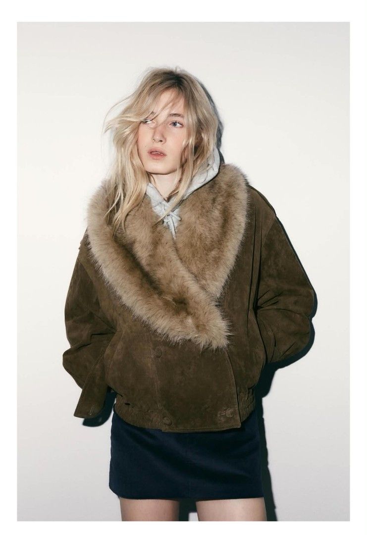 Zara 100% Suede Leather Jacket (Category: Coats, Jackets and Outerwear) located in Mandaluyong City. Submitted by luckyhorse.0e5c89 (Listing ID 1460860722, Image 1). Description: with removable contrast faux fur application.