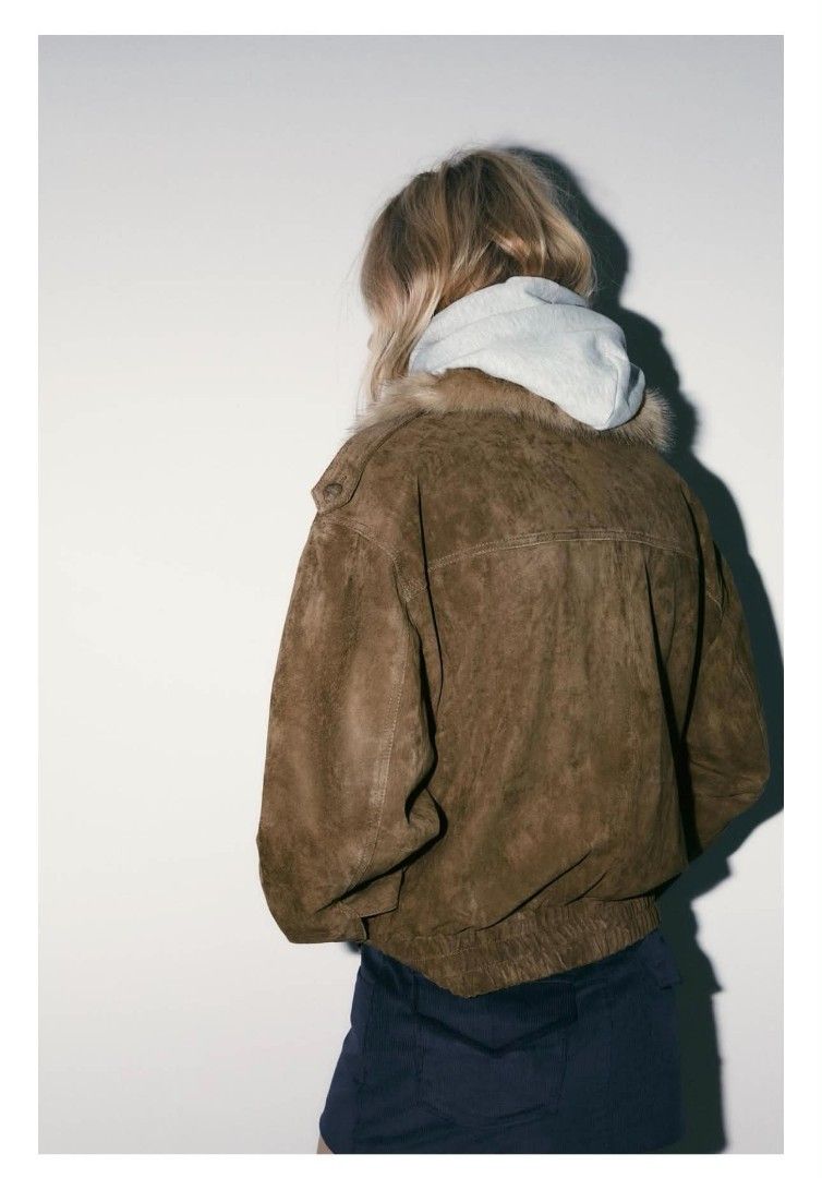 Zara 100% Suede Leather Jacket (Category: Coats, Jackets and Outerwear) located in Mandaluyong City. Submitted by luckyhorse.0e5c89 (Listing ID 1460860722, Image 3). Description: with removable contrast faux fur application.