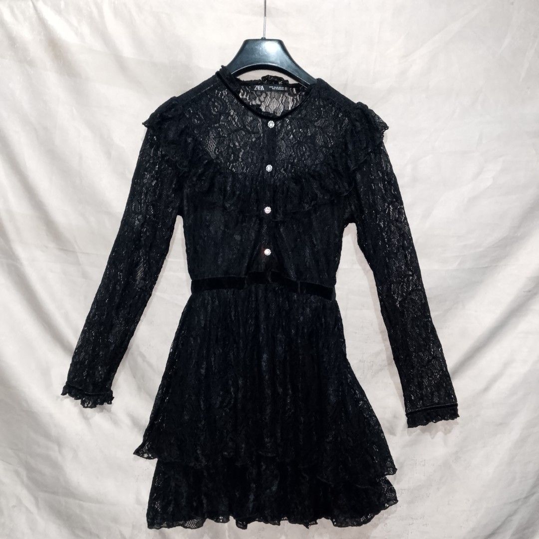 Zara Black Dress (Category: Dresses) located in Davao. Submitted by outdatedfinds (Listing ID 1460719028, Image 1). Description: For Sale Po Zara Black Lace Dress with Pearl Buttons Longsleeves Size XS on Tag Excellent Condition 300 plus sf Davao City Location Hmu F Interested.