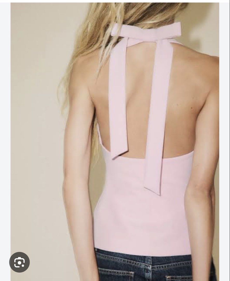 ZARA Pink Halter Top with Bow (Category: Sleeveless) located in Muntinlupa City. Submitted by sonny.milly (Listing ID 1460860810, Image 3). Description: unused size s on tag rfs decluttering .