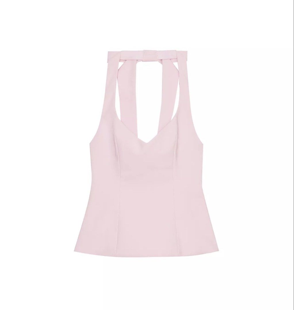 ZARA Pink Halter Top with Bow (Category: Sleeveless) located in Muntinlupa City. Submitted by sonny.milly (Listing ID 1460860810, Image 1). Description: unused size s on tag rfs decluttering .