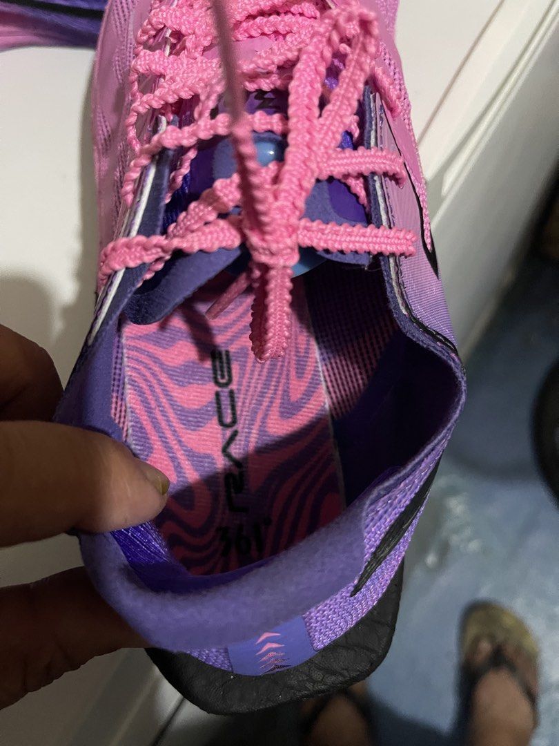 361 Degrees Flame Running Shoes - Purple Pink Gradient (Category: Sneakers) located in Mandaluyong City. Submitted by mark2pac (Listing ID 1461076154, Image 3). Description: - 361 Degrees Flame running shoes - Eye-catching purple and pink gradient design - Lightweight and breathable mesh upper - Sole shows some signs of wear, but plenty of life left - Perfect for running or workouts.