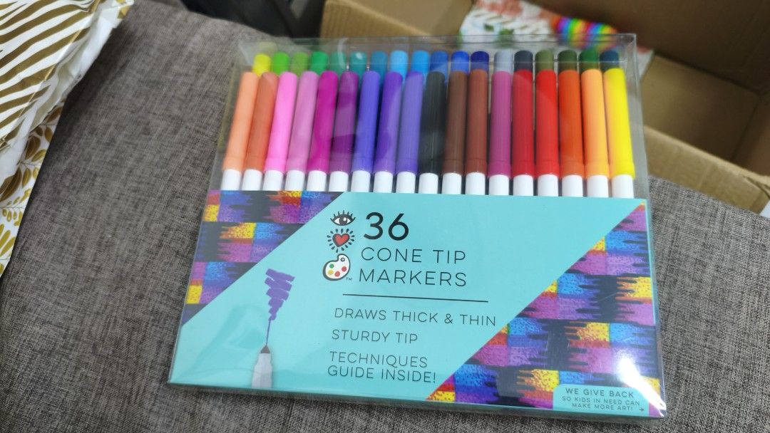 36 Color Markers - Thick & Thin Drawing (Category: Stationery & School Supplies) located in Mandaluyong City. Submitted by leitan0_0 (Listing ID 1460981965, Image 3). Description: - Set of 36 cone tip markers - Brand-new .