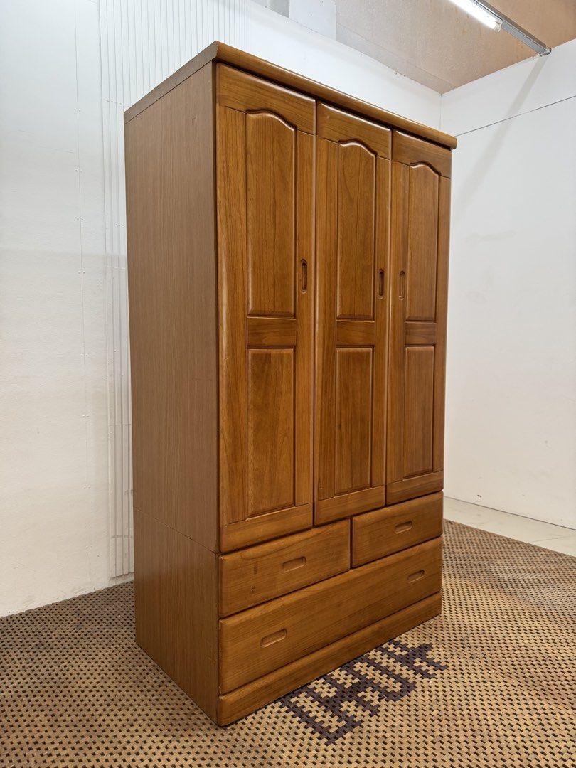 3 door wardrobe (Category: Shelves, Cabinets & Racks) located in Quezon City. Submitted by matetdevis13 (Listing ID 1461026689, Image 2). Description: Wooden 3-Door Wardrobe with Drawers Price: 11,500 L41 x W23 x H72 In good condition Code MJS65-MJ410.