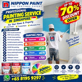 Painting Service In Singapore 🇸🇬 All Types House Painting - hdb/Bto/Condo/Landed House Painting, Nippon Paint 🫟 / Epoxy Painting/ Grouting/ Plastering Service/ Wallpaper Remove- Installation  Collection item 1