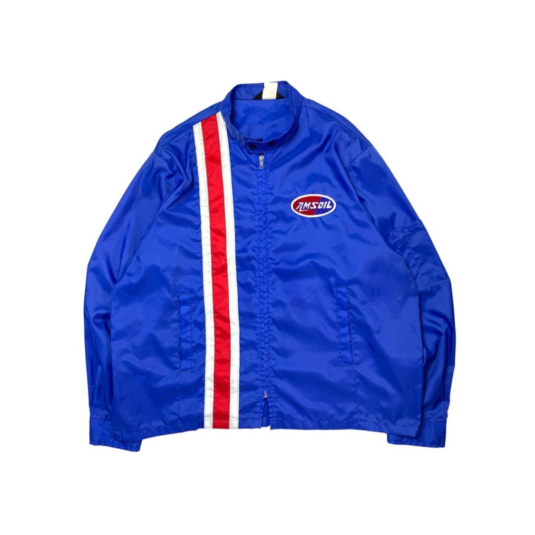 80's AMS OIL Racing Jacket (Category: Coats, Jackets and Outerwear) located in Baguio. Submitted by been.aged_ph (Listing ID 1461001893, Image 1). Description: 𝚂𝚒𝚣𝚎: fits up to 2XL 𝙳𝚒𝚖𝚎𝚗𝚜𝚒𝚘𝚗𝚜: 27 x 28 𝙲𝚘𝚗𝚍𝚒𝚝𝚒𝚘𝚗: Excellent 𝙸𝚜𝚜𝚞𝚎: minimal runs; not that visible (see last photo for reference) Model Height: 5' 7" .
